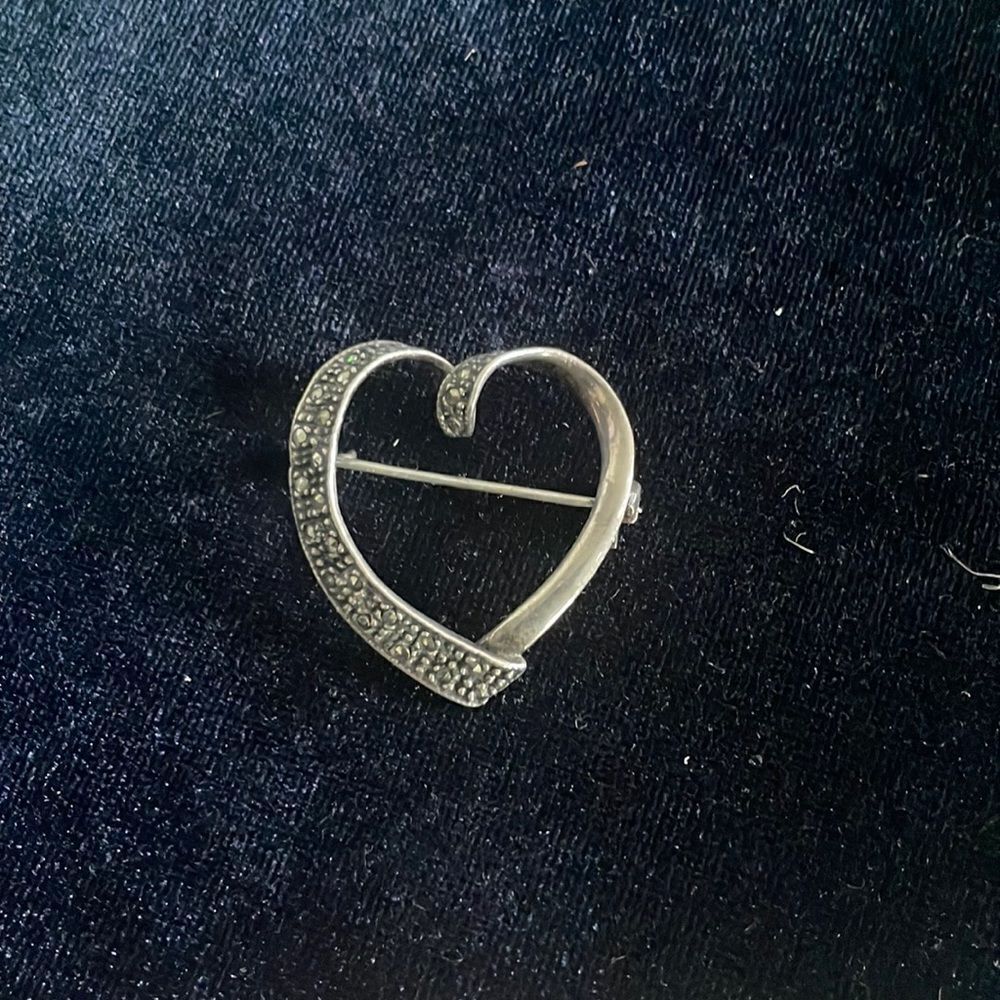Sterling Marcasite Heart Pin